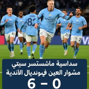 مانشستر سيتي يكتسح العين بسداسية نظيفة ويتأهل لثمن نهائي مونديال الأندية حقق فريق مانشستر سيتي الإنجليزي انتصاره الثاني على التوالي في بطولة كأس العالم للأندية 2025، بعد فوز ساحق على العين الإماراتي بنتيجة 0-6، في لقاء جمع الفريقين صباح اليوم الإثنين ضمن منافسات الجولة الثانية من دور المجموعات على أرض الولايات المتحدة الأمريكية.